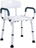Padded Seat Transfer Bench, Bath Stools, Shower Chair with Arms and Back I409523