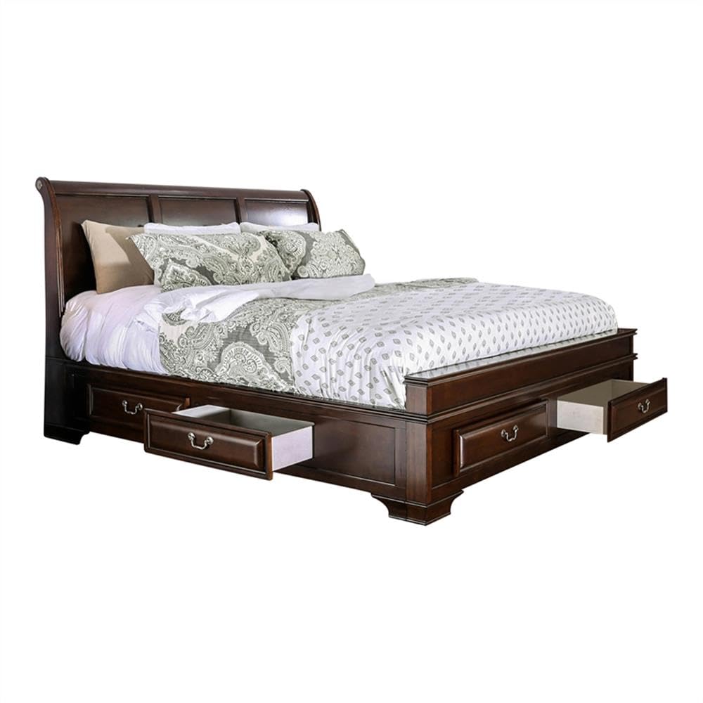 Brown Cherry California King Storage Bed with 4 Drawers M96622