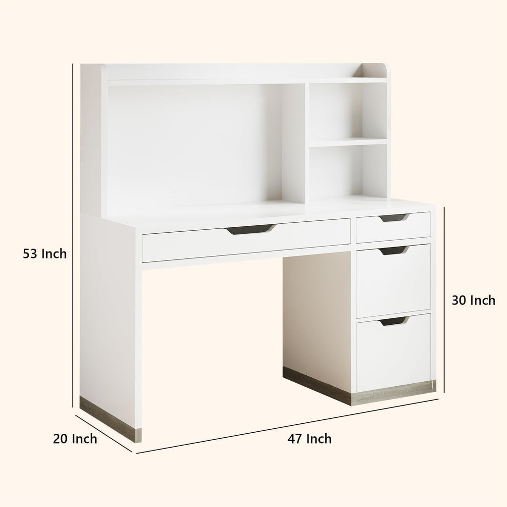 White Desk with Hutch and 4 Drawers M436972