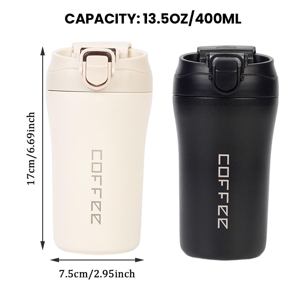 2-Pack 13.5oz Insulated Travel Coffee Mug Tumbler, Black and White Set P250