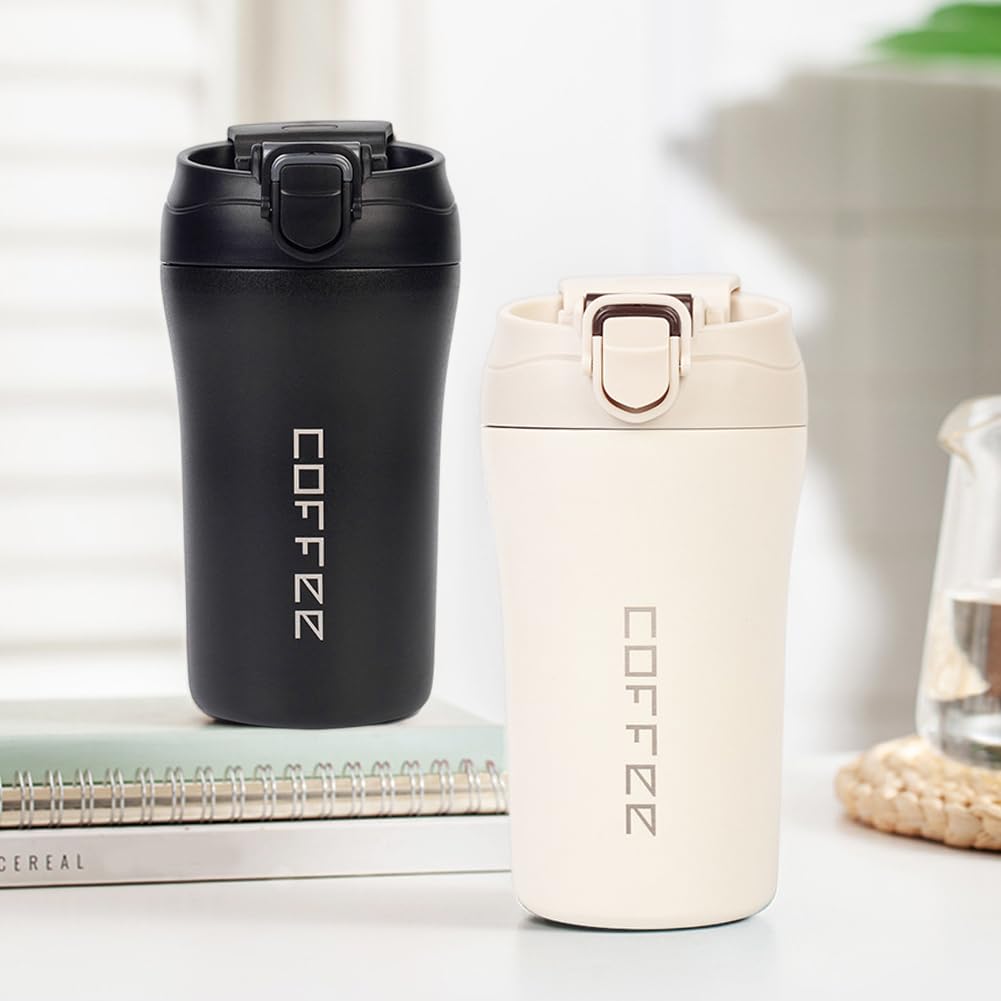 2-Pack 13.5oz Insulated Travel Coffee Mug Tumbler, Black and White Set P250