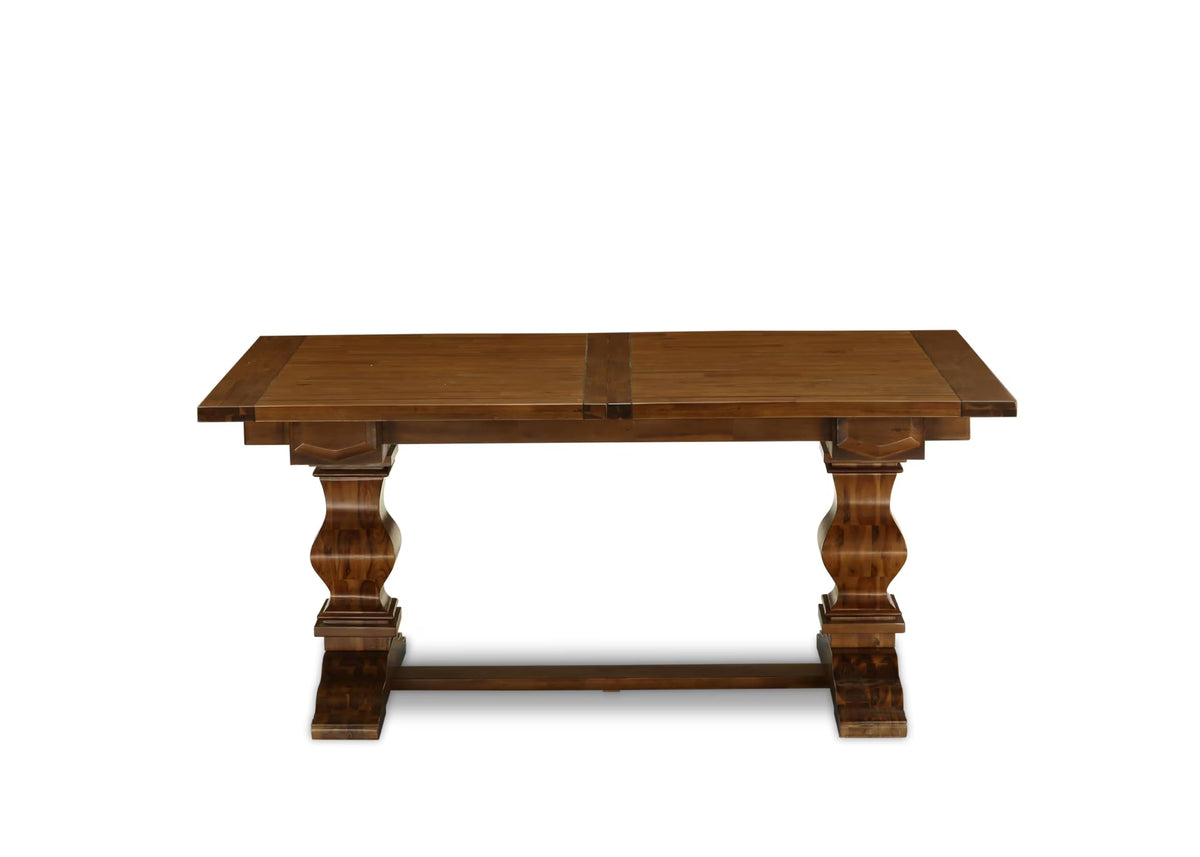 9 Piece Walnut Dining Table Set with Butterfly Leaf and 8 Dark Khaki Linen Fabric Chairs K3591