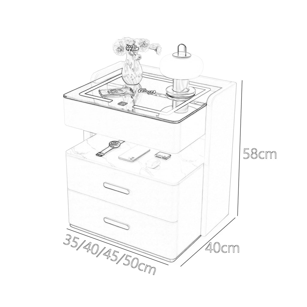 Smart Nightstand with 2 Storage Drawer, Wireless Charging Station, 3-Color Adjustable LED Light, Solid Wood Side Table D762