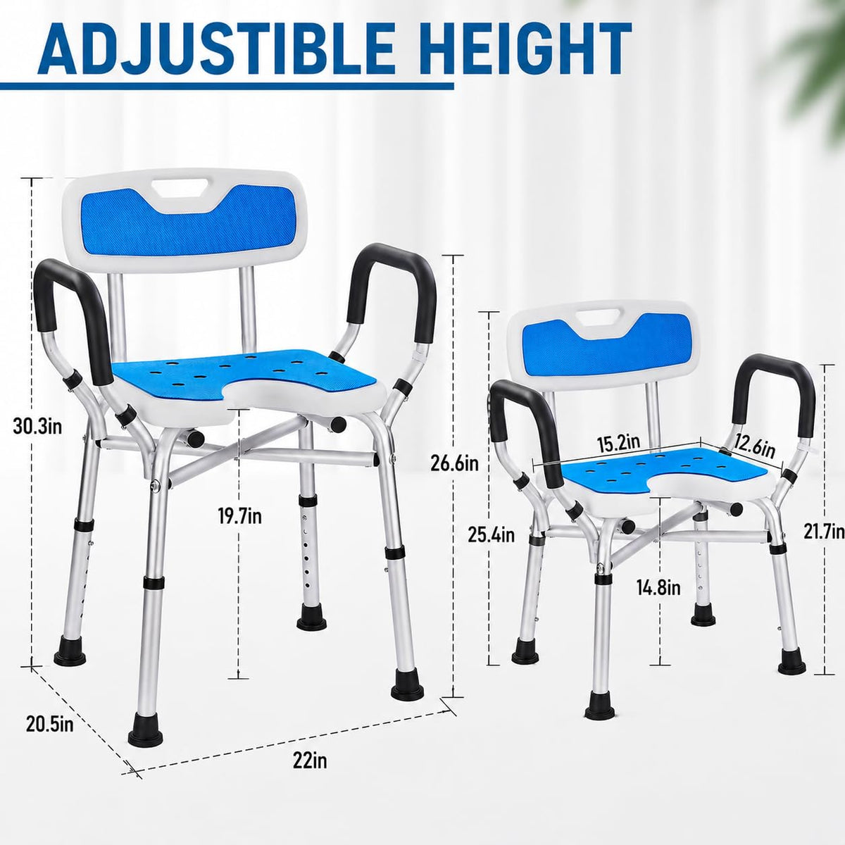 Shower Chair with Arms and Back, U-Shaped Seat P45139