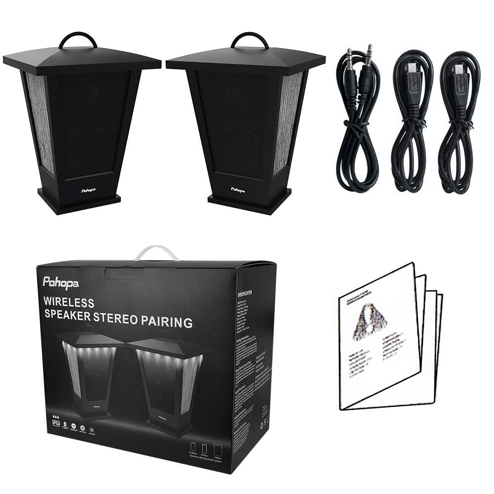 Pinao Black Waterproof Bluetooth Speakers 2 Packs 20W with LED Lights M850348