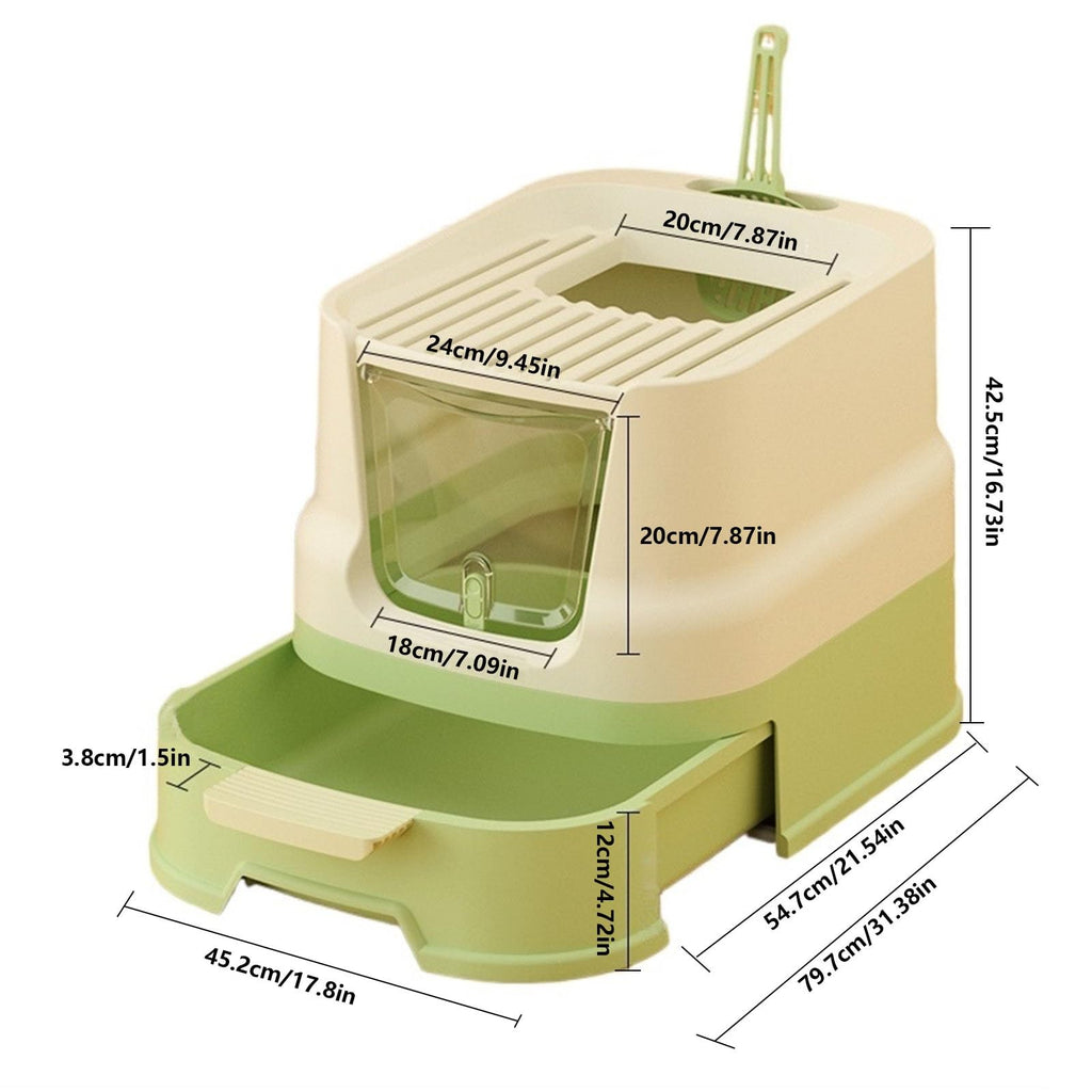 Cat Litter Box with Lid, Top Entry with Scoop, Enclosed Plastic with Drawer I45982