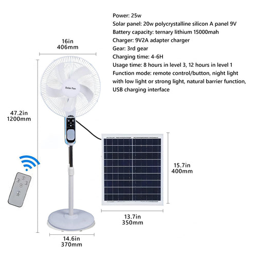 16in Solar Vertical Fan with Remote Control A628