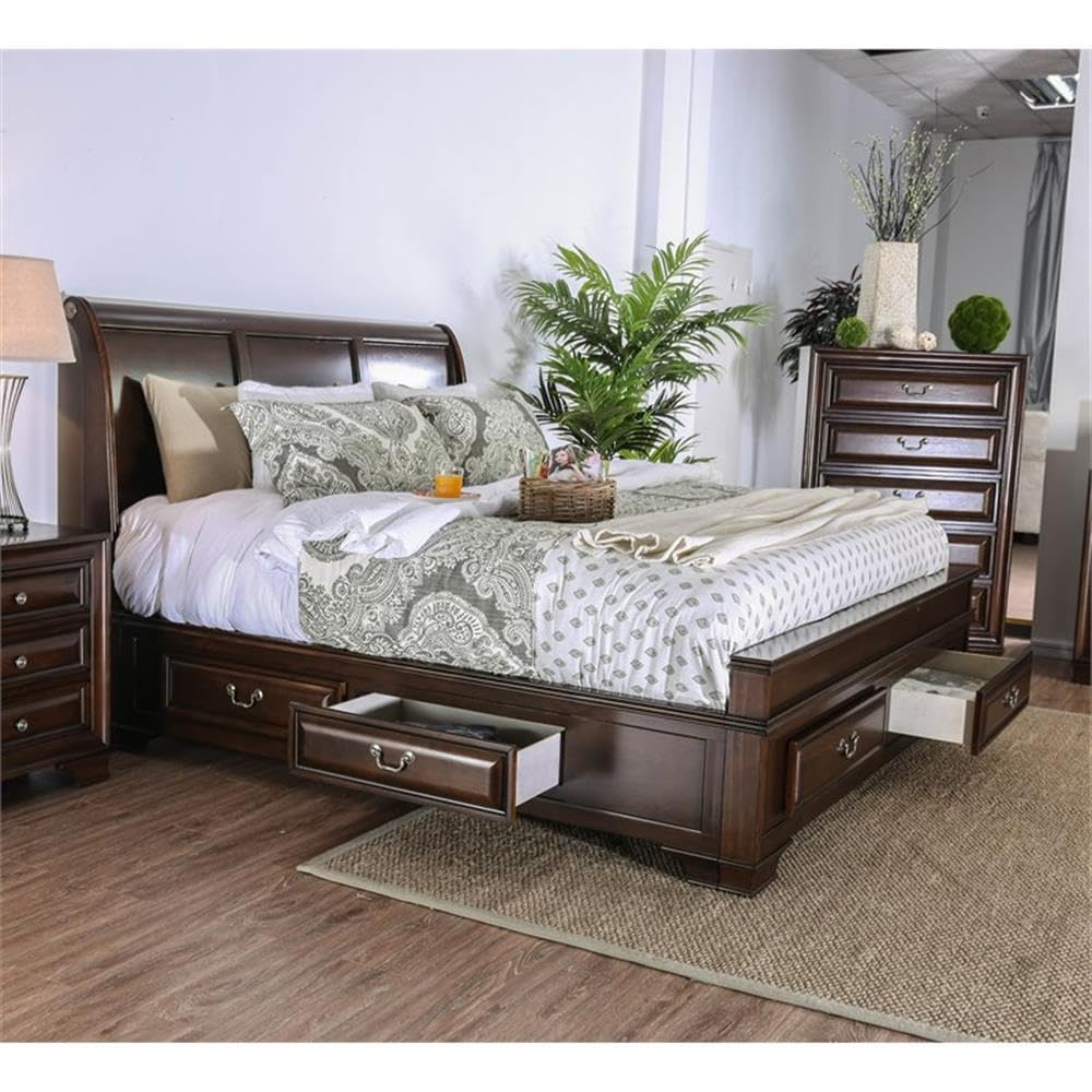 Brown Cherry California King Storage Bed with 4 Drawers M96622