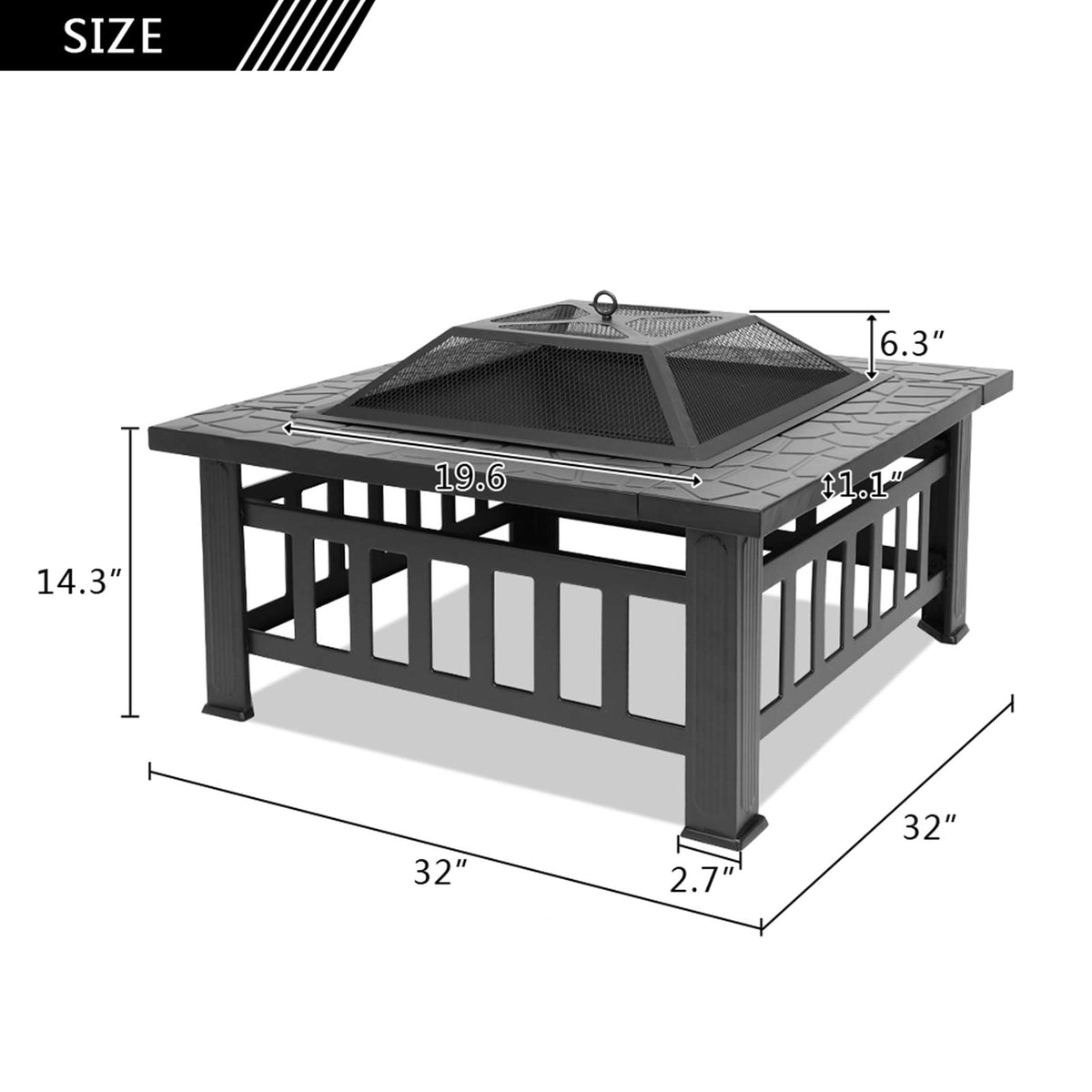 32-inch Metal Outdoor Fire Pit with Fireplace Screen L654687