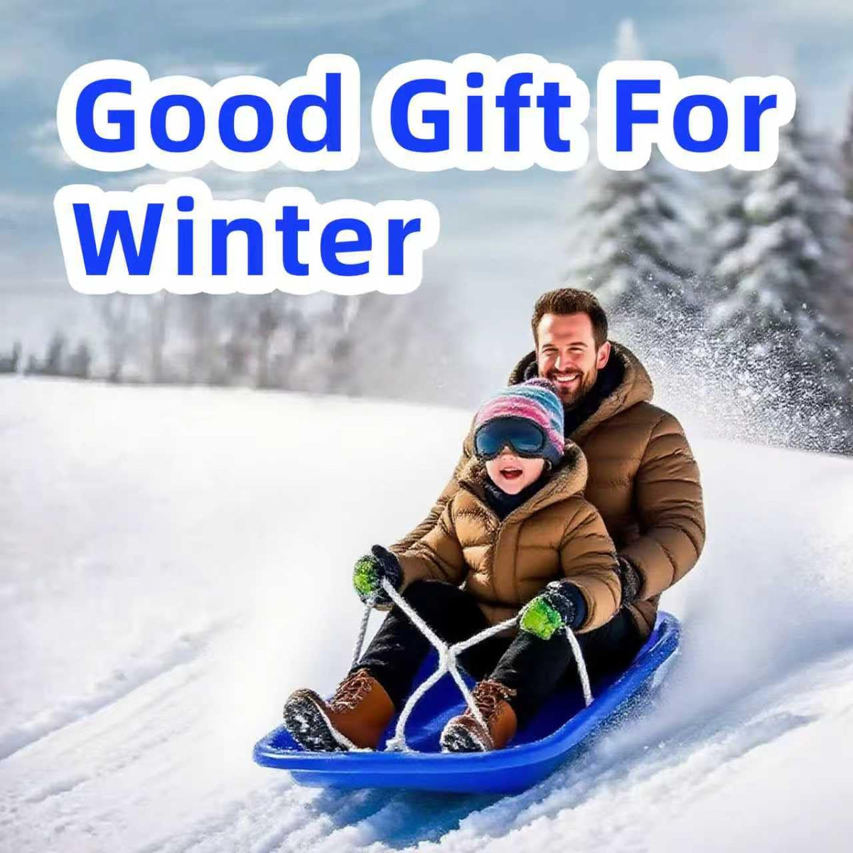 35 Inch 2-Person Plastic Snow Sled with Pull Rope E784789