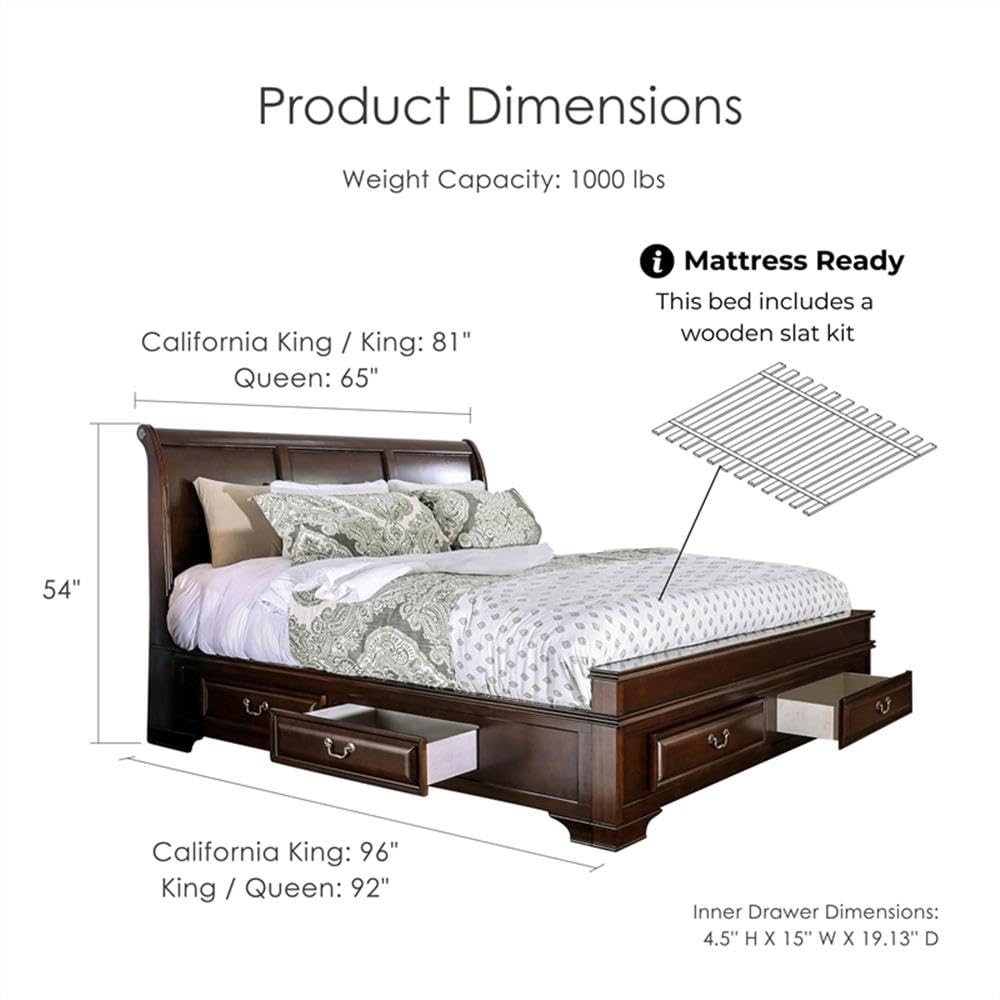 Brown Cherry California King Storage Bed with 4 Drawers M96622