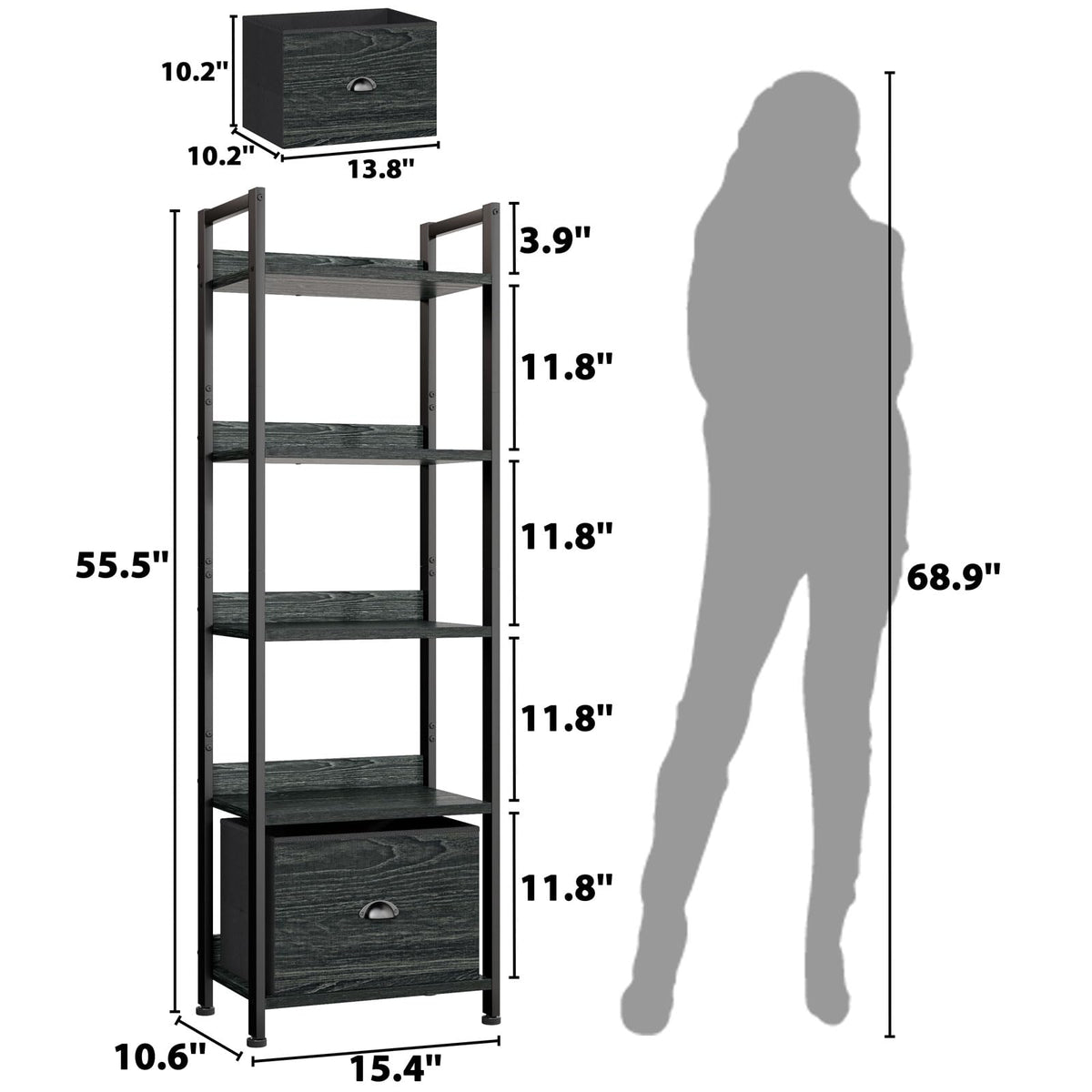 5 Tier Bookshelf with Drawer O386