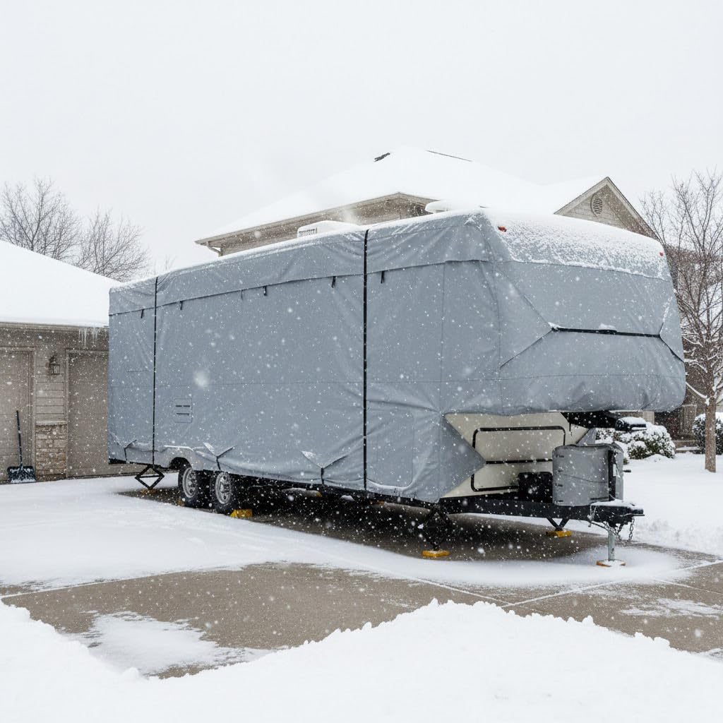 5th Wheel RV Trailer Cover 5 Layers with Windproof Side-Straps Heavy Duty 24' - 26' O218