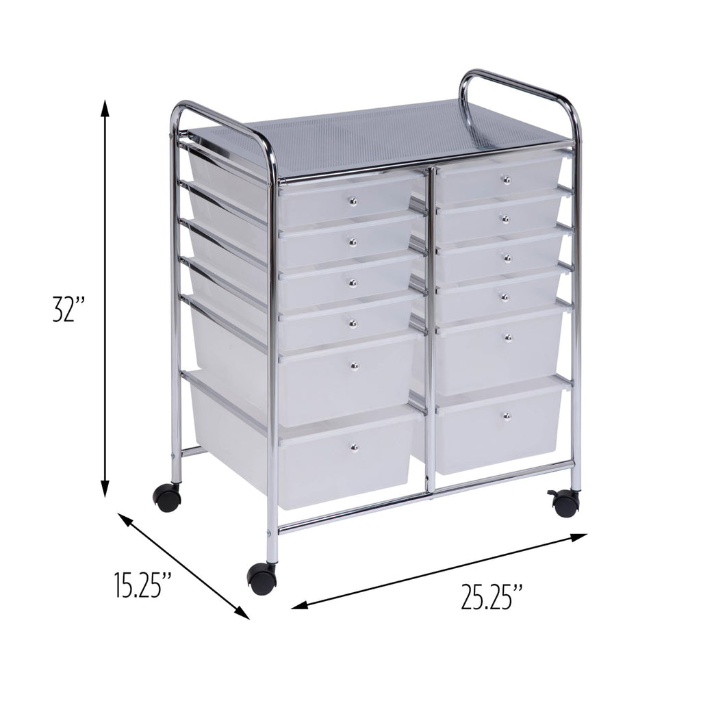 Rolling Craft Storage Cart, Clear, 12-Drawer I9344