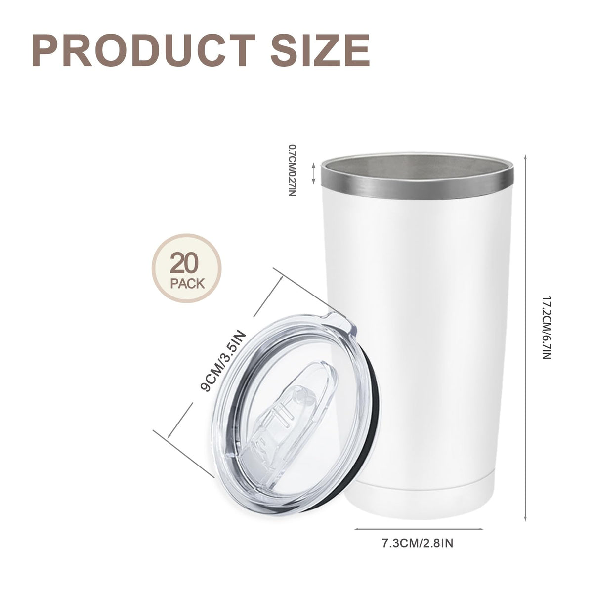 20 Pack Stainless Steel Insulated Tumbler 20oz White A3850