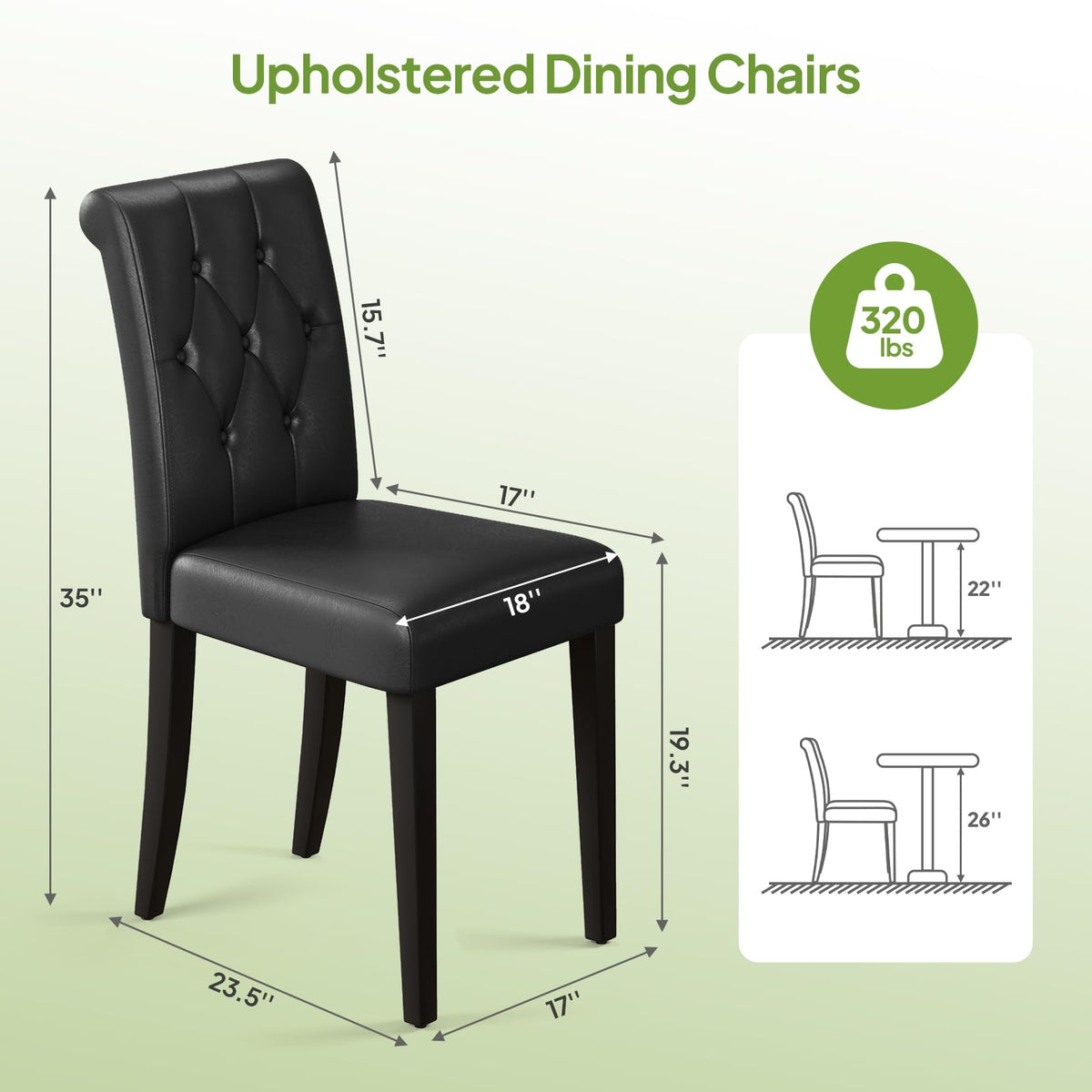 Upholstered Dining Chairs Set of 4 Tufted Wood Legs Jet Black M277688