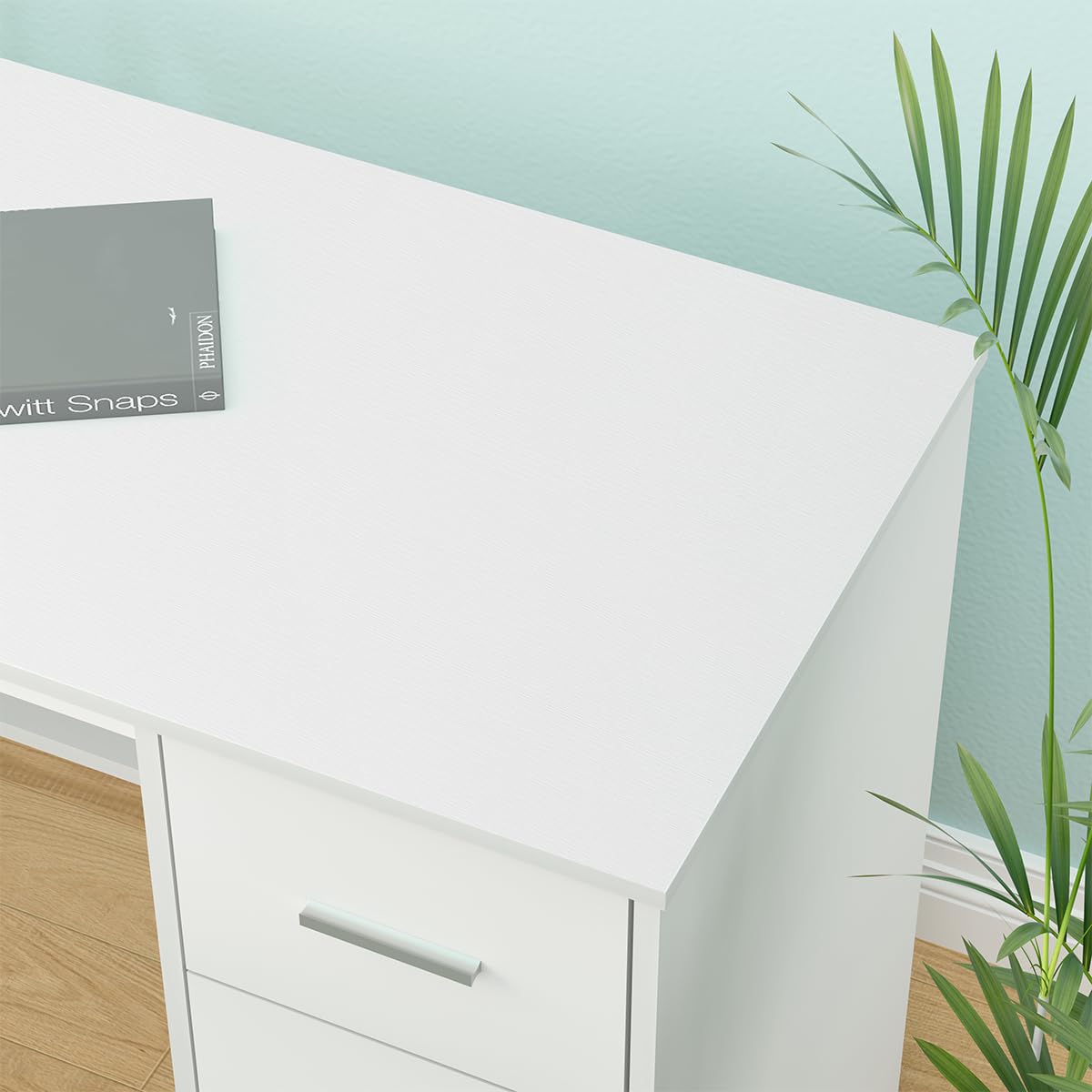 White L Shaped Desk with Drawers H392