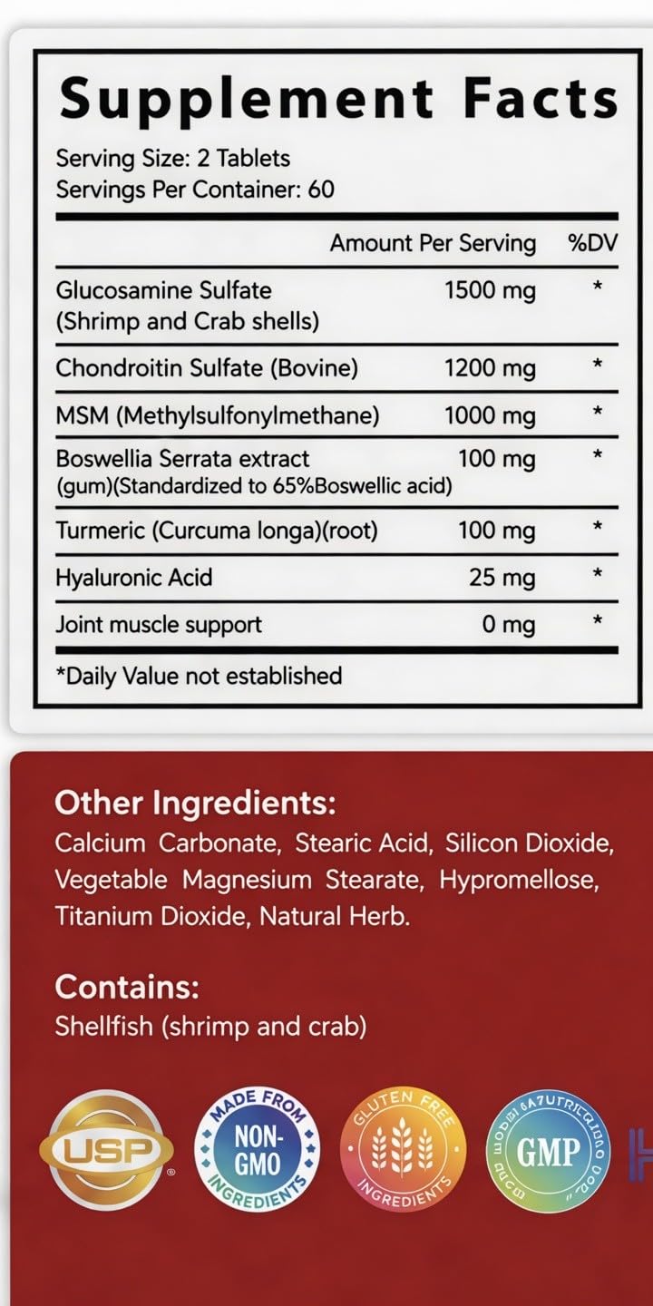 1500mg Glucosamine 1200mg Chondroitin 1000mg MSM 60 Tablets Joint Supplement M18656