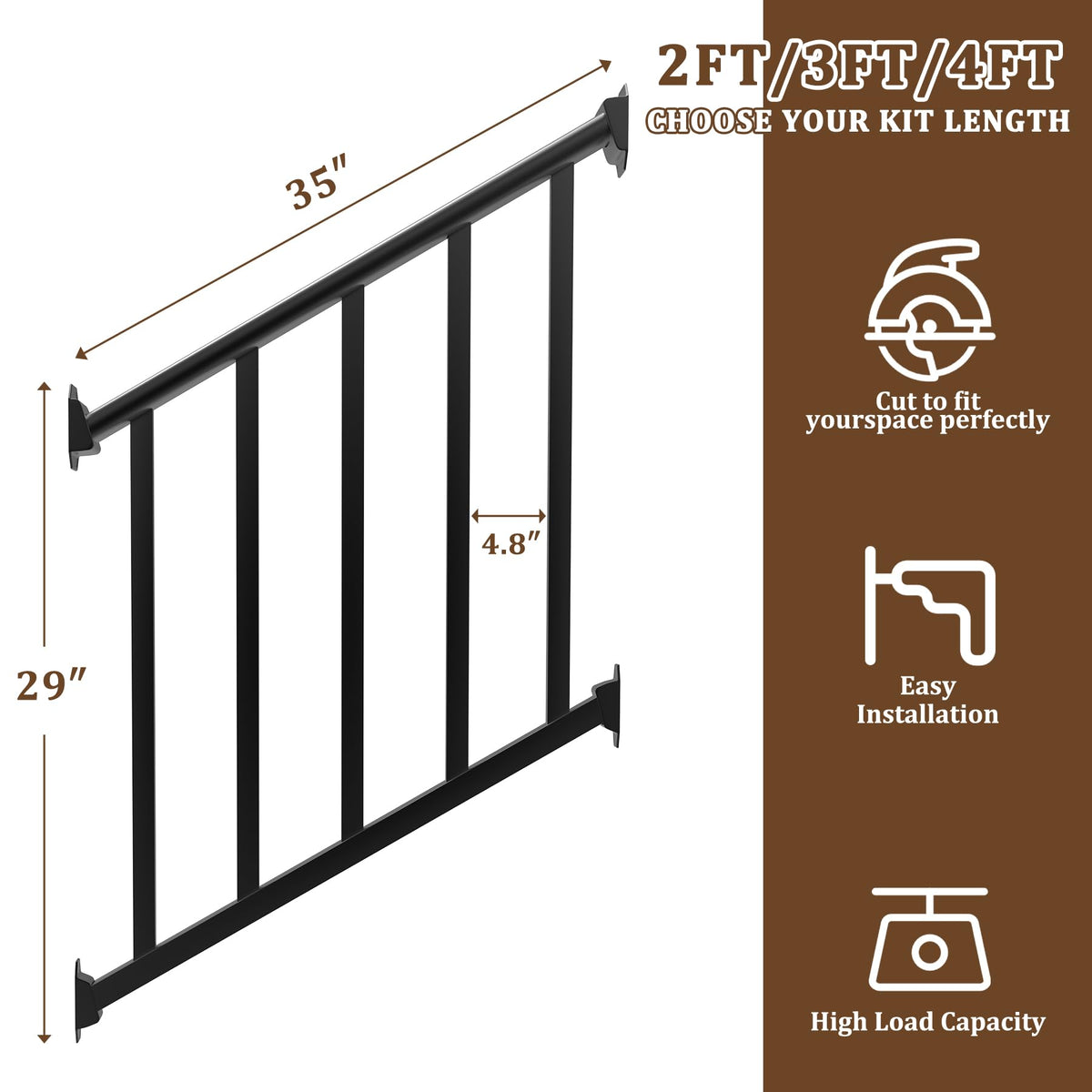 Black 3 Ft W Deck Railing Kit with Screws I322