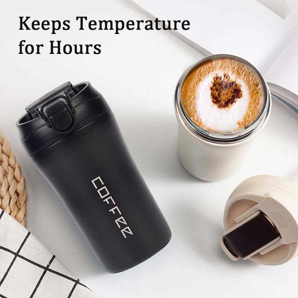 2-Pack 13.5oz Insulated Travel Coffee Mug Tumbler, Black and White Set P250