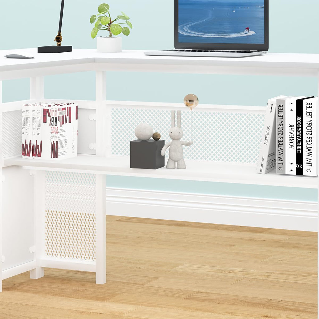 White L Shaped Desk with Drawers H392