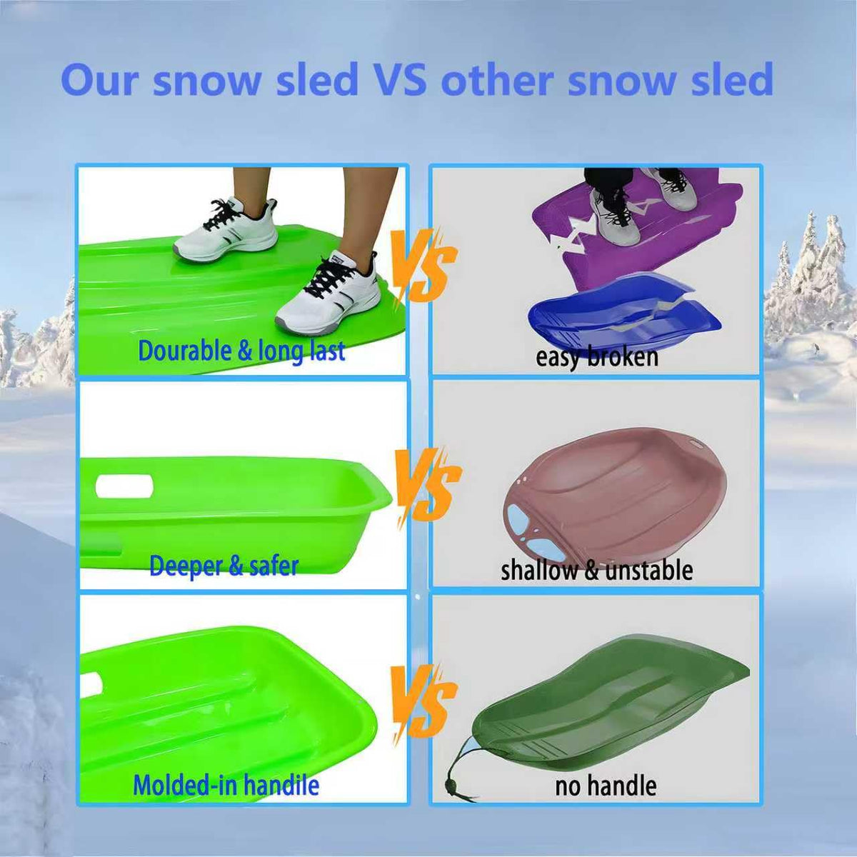 35 Inch 2-Person Plastic Snow Sled with Pull Rope E784789