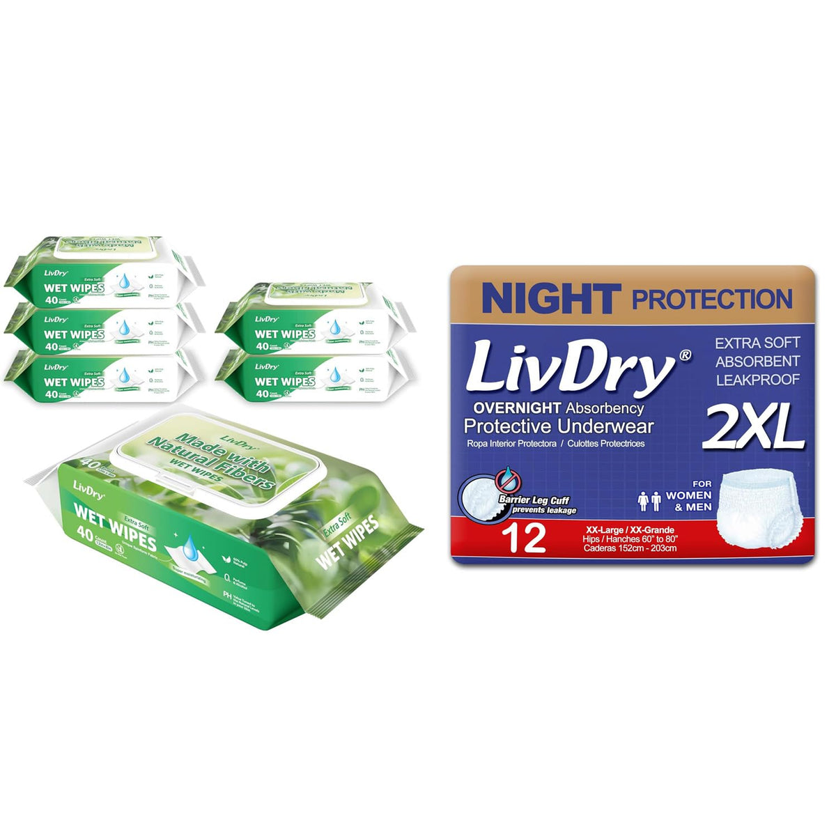 Adult Incontinence Underwear and Wet Wipes Bundle A725