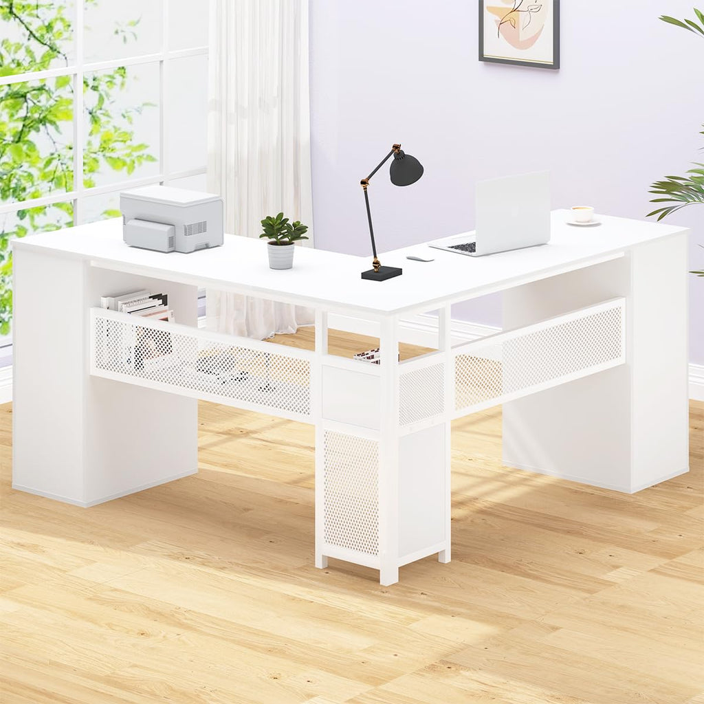 White L Shaped Desk with Drawers H392