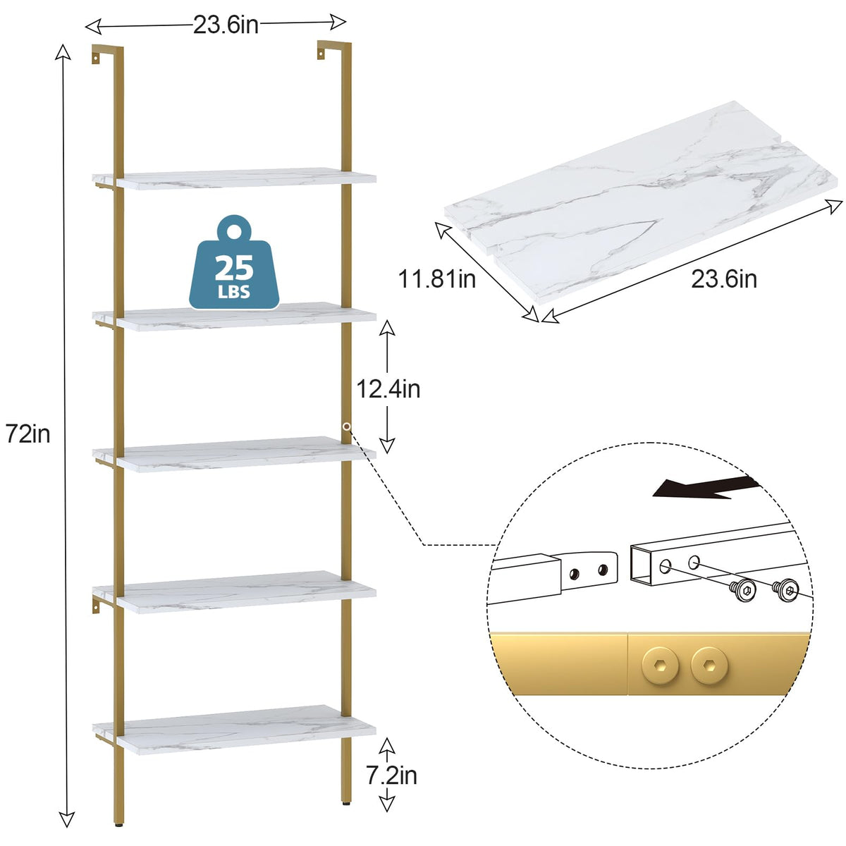 White 5-Tier Ladder Bookshelf G56201