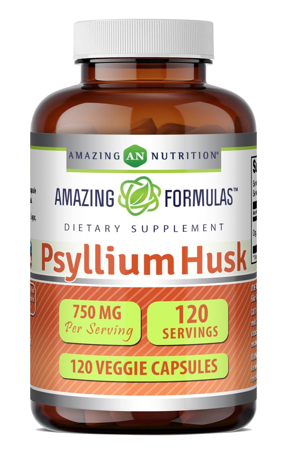 Psyllium Husk 750mg Veggie Capsules Supplement 120 Count M125