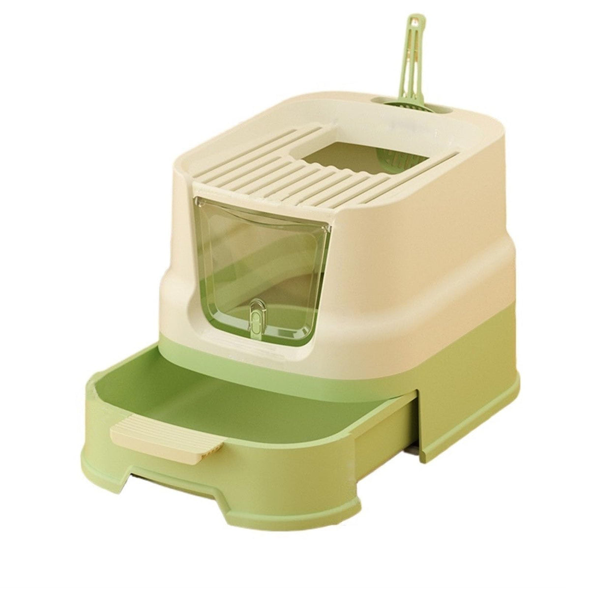 Cat Litter Box with Lid, Top Entry with Scoop, Enclosed Plastic with Drawer I45982