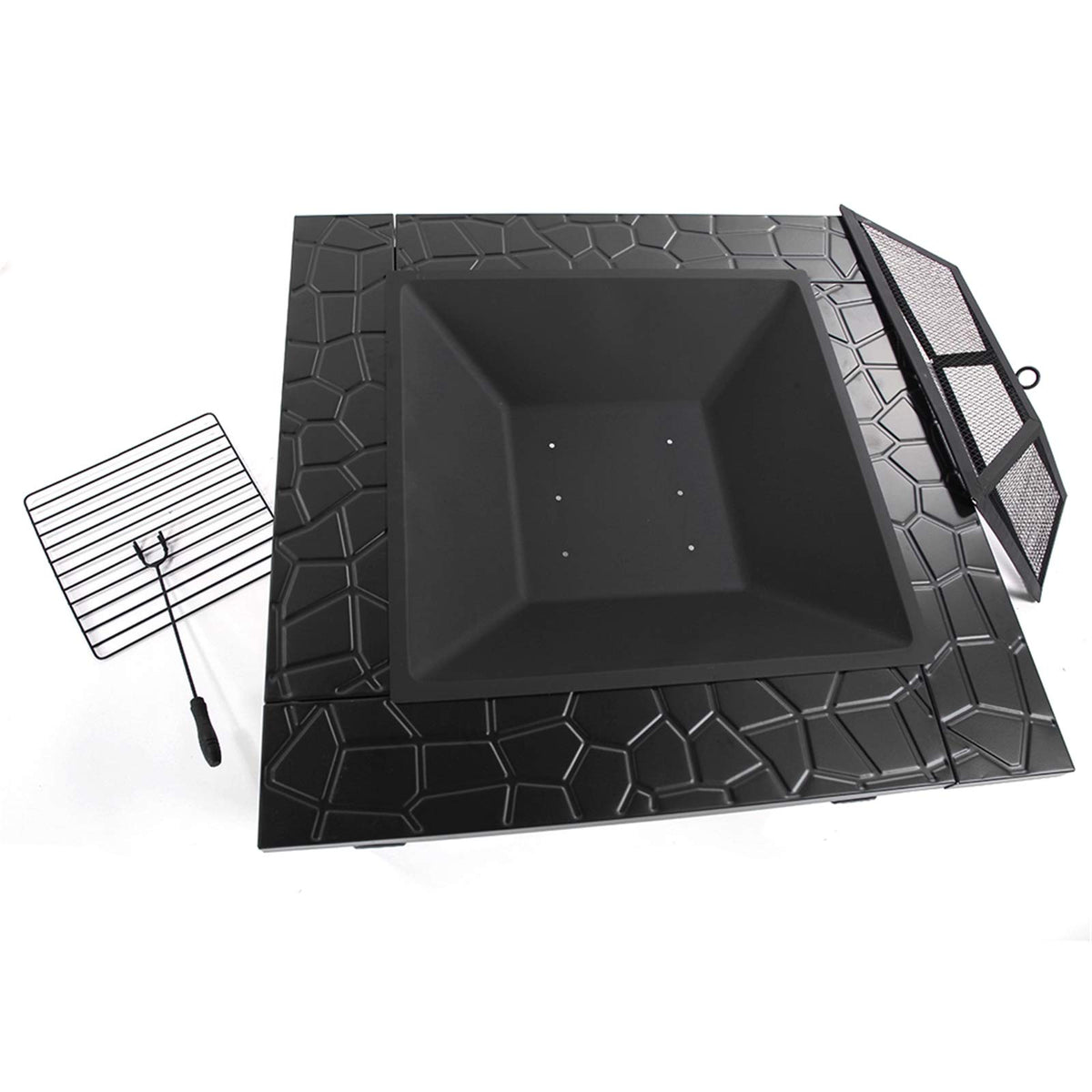 32-inch Metal Outdoor Fire Pit with Fireplace Screen L654687