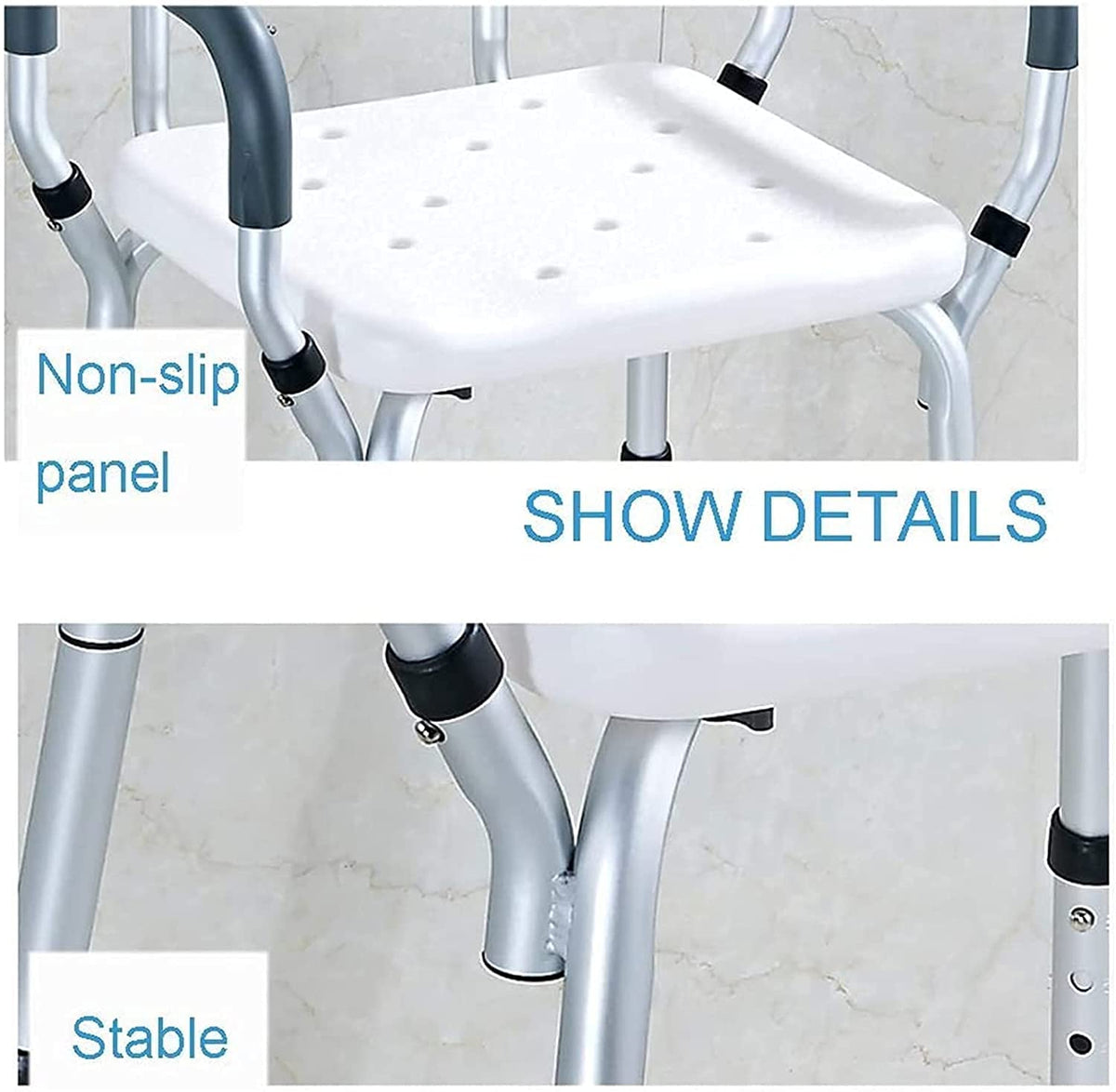 Padded Seat Transfer Bench, Bath Stools, Shower Chair with Arms and Back I409523