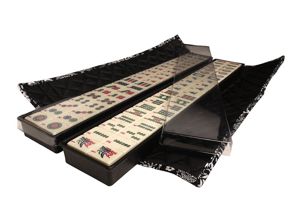 Black Paisley Mahjong Set with Soft Bag, 166 Ivory Colored Engraved Tiles, 4 All-in-One Rack/Pushers R60283