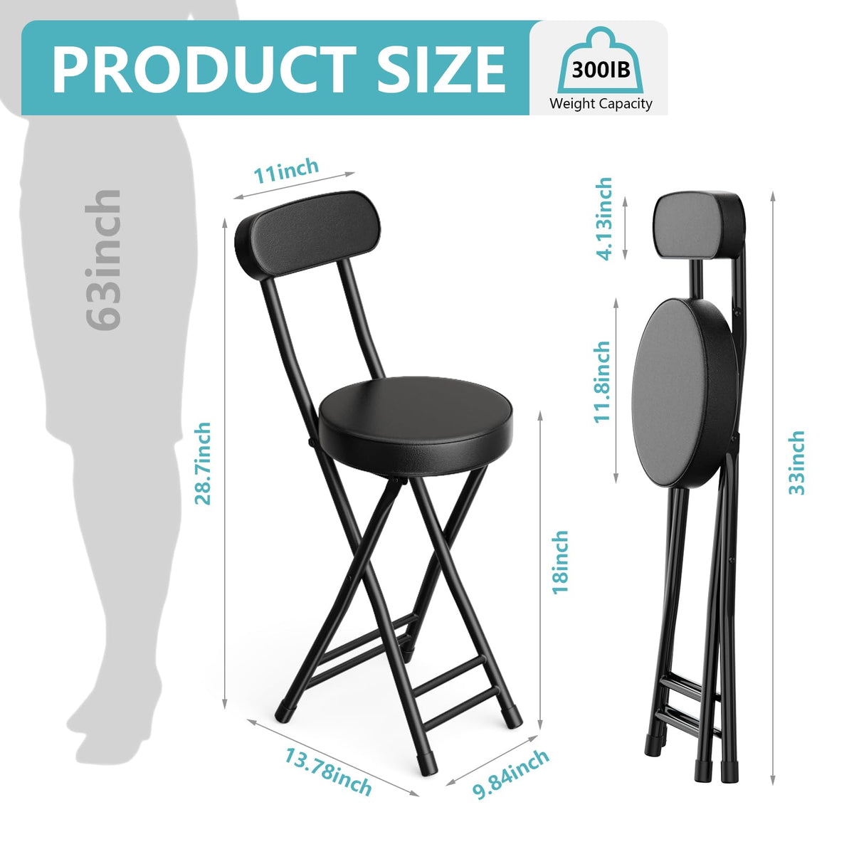 Cushioned Black Folding Stool M45443