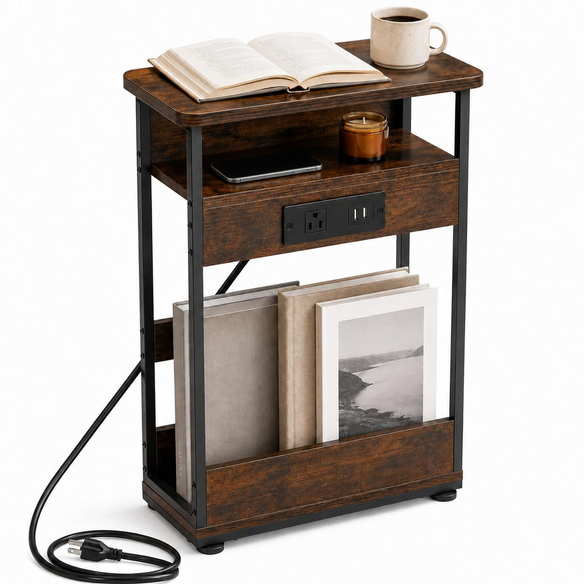 Narrow Side Table with Charging Station T476010