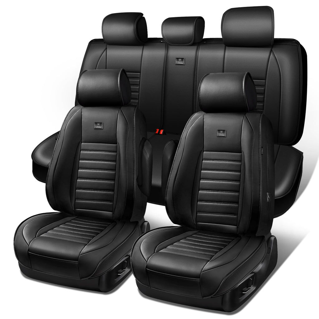 Nappa Leather Car Seat Covers Full Set, Waterproof Anti-Slip, Black C847069