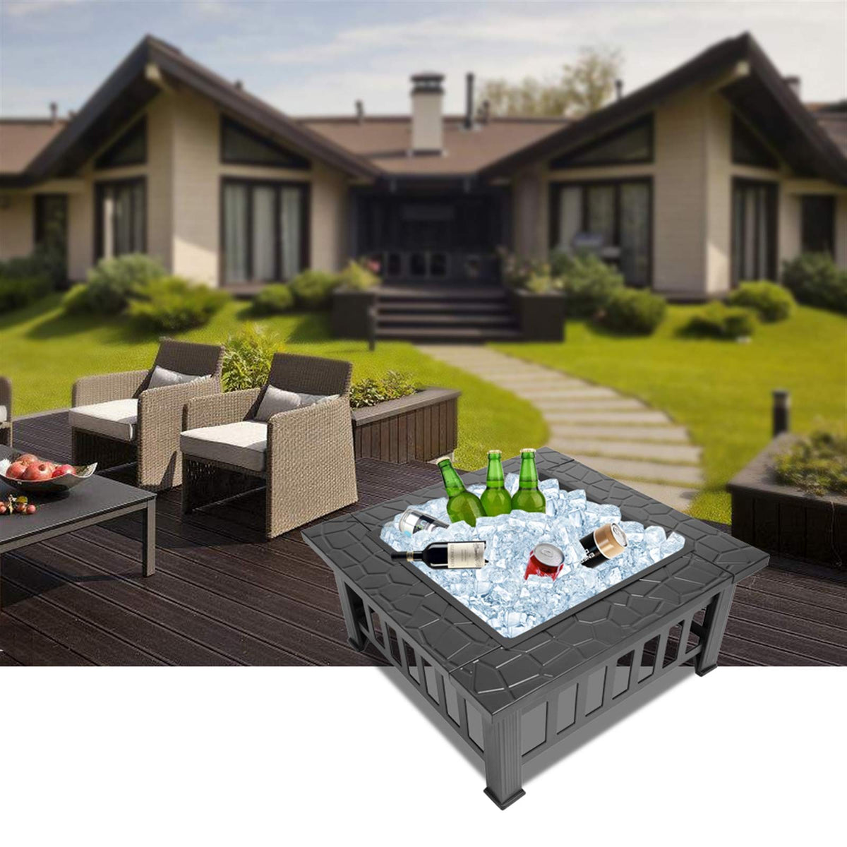 32-inch Metal Outdoor Fire Pit with Fireplace Screen L654687