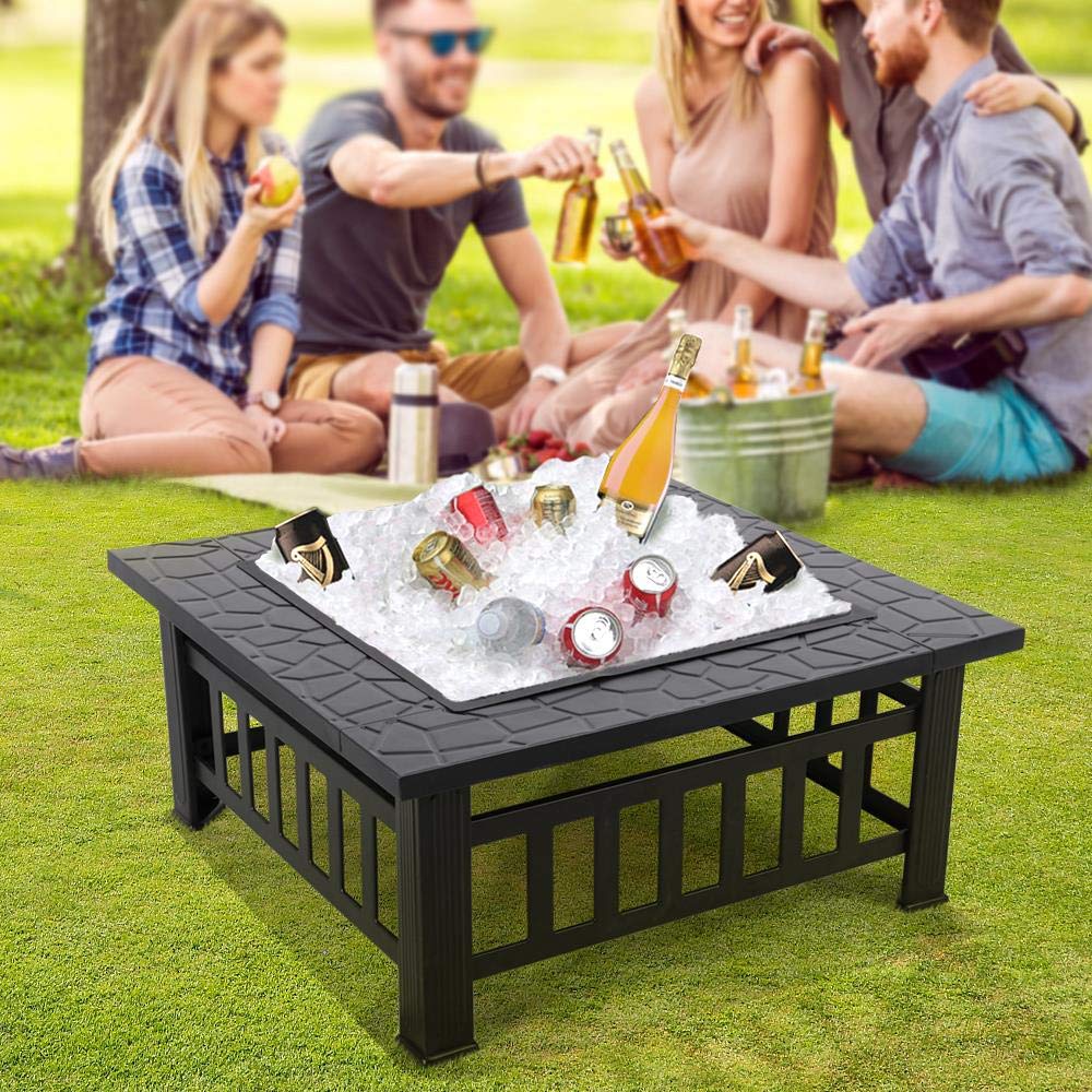32in Square Metal Fire Pit Table U334