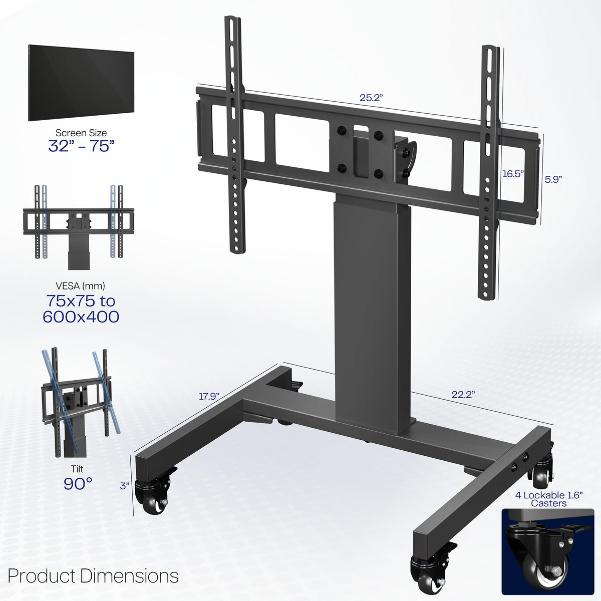 Low Height TV Cart for 32 to 75 inch Screens, Black C1280