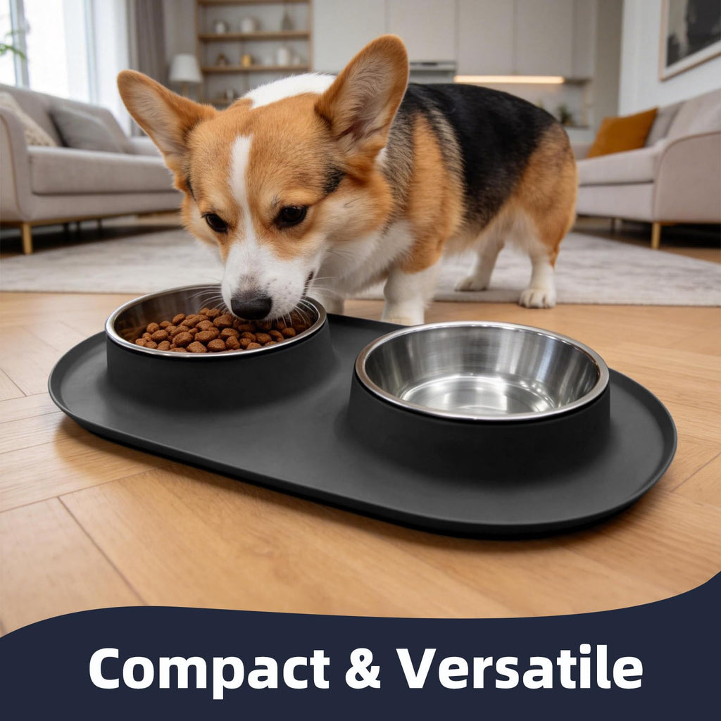 Stainless Steel Cat Food Bowls with Non-Slip Mat, 1.5 Cups Each A448258