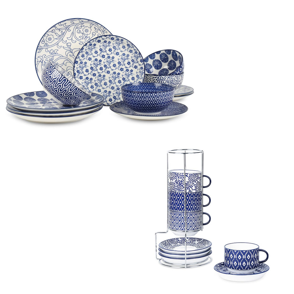 Ceramic Dinnerware Sets 12 Piece Cappuccino Cups with Saucers and Metal Stand H5312
