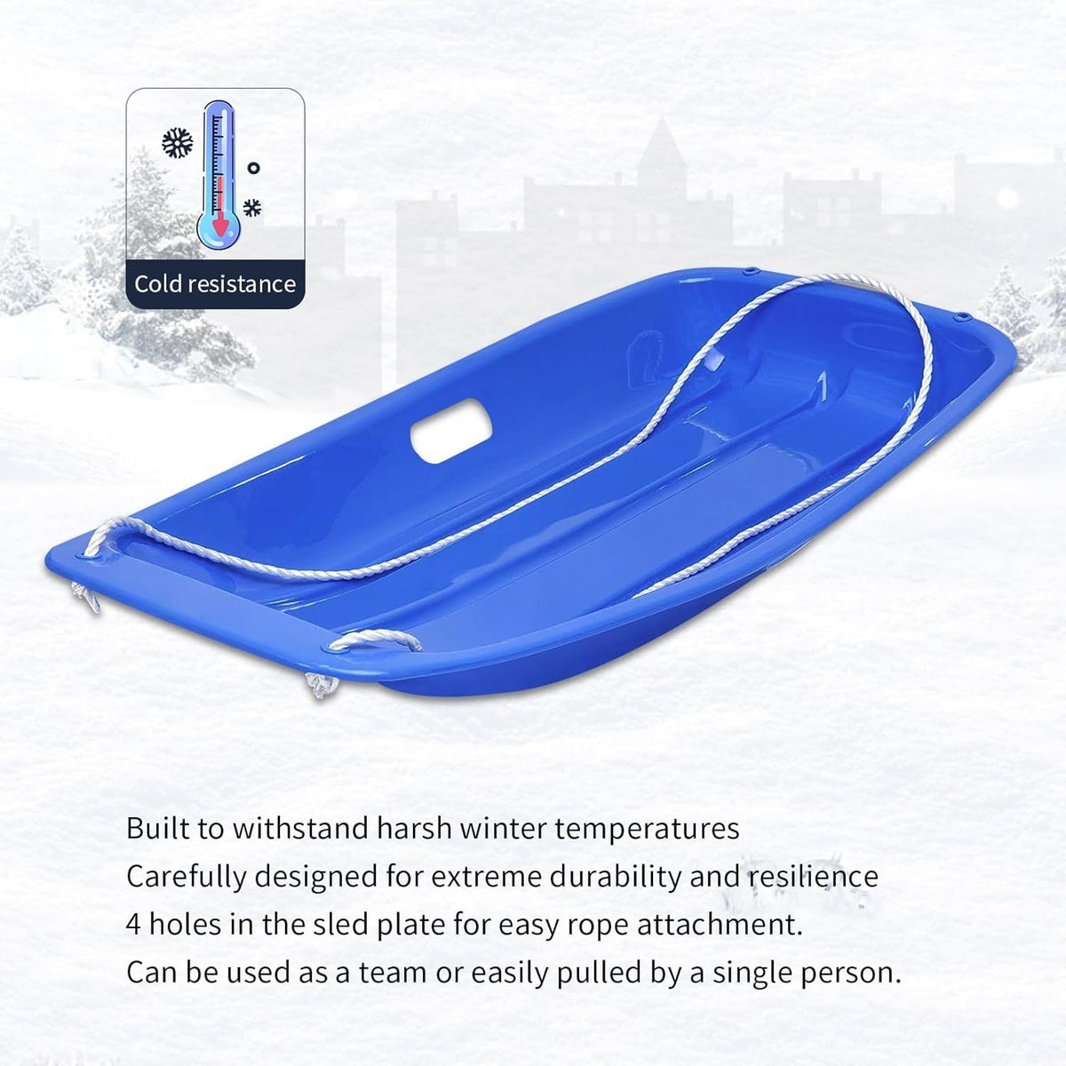 35 Inch 2-Person Plastic Snow Sled with Pull Rope E784789