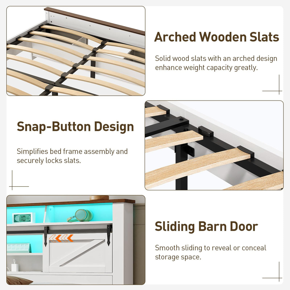 White and Walnut Full Size Storage Bed Frame I528