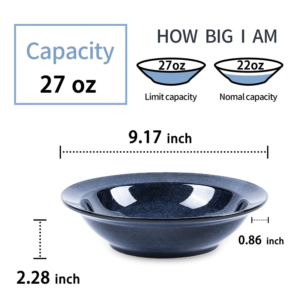 Blue 27oz Ceramic Soup Bowls Set of 4 U321250