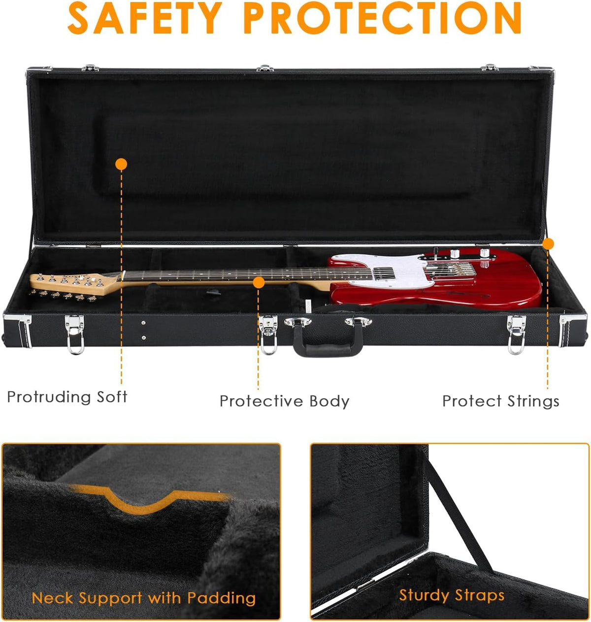 39-Inch Electric Guitar Hard Case with Thickened Padding, Black K664