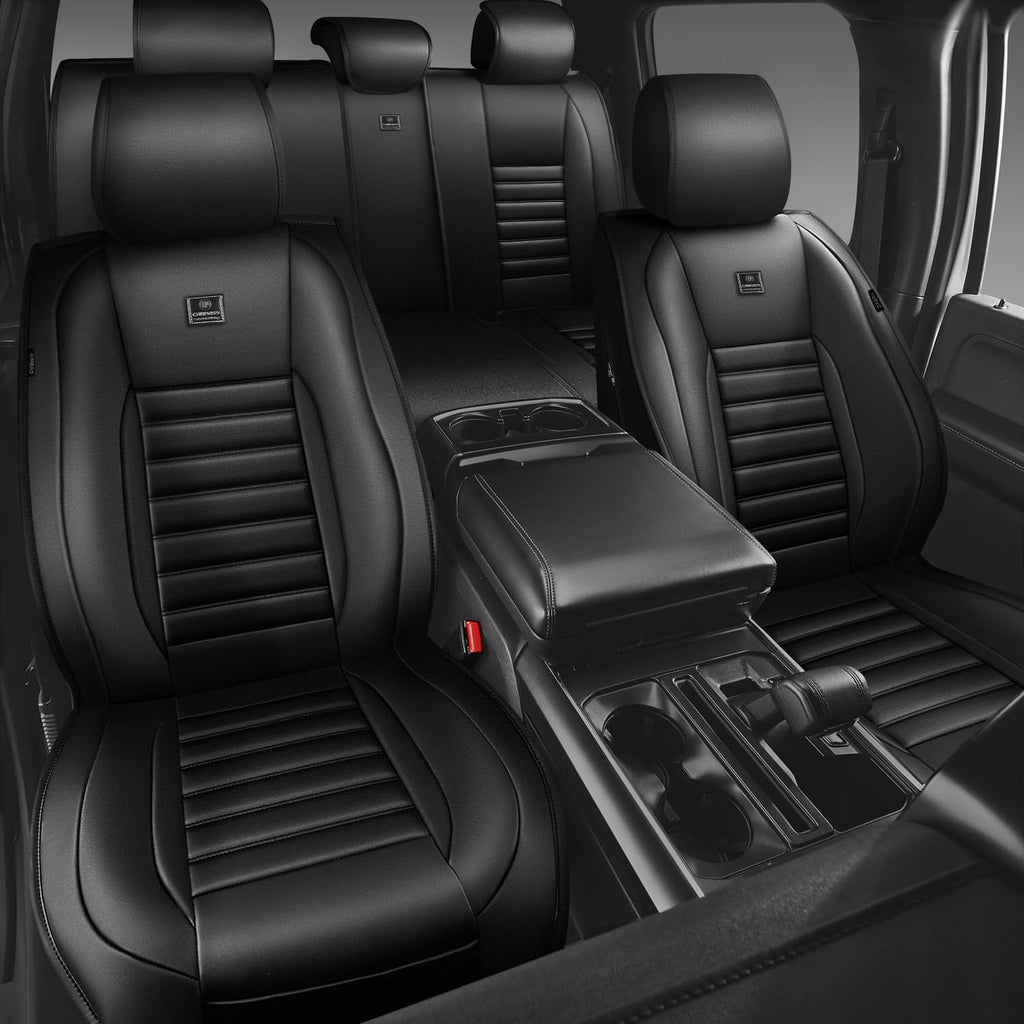Nappa Leather Car Seat Covers Full Set, Waterproof Anti-Slip, Black C847069