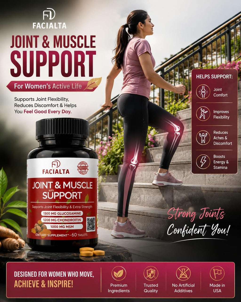 1500mg Glucosamine 1200mg Chondroitin 1000mg MSM 60 Tablets Joint Supplement M18656
