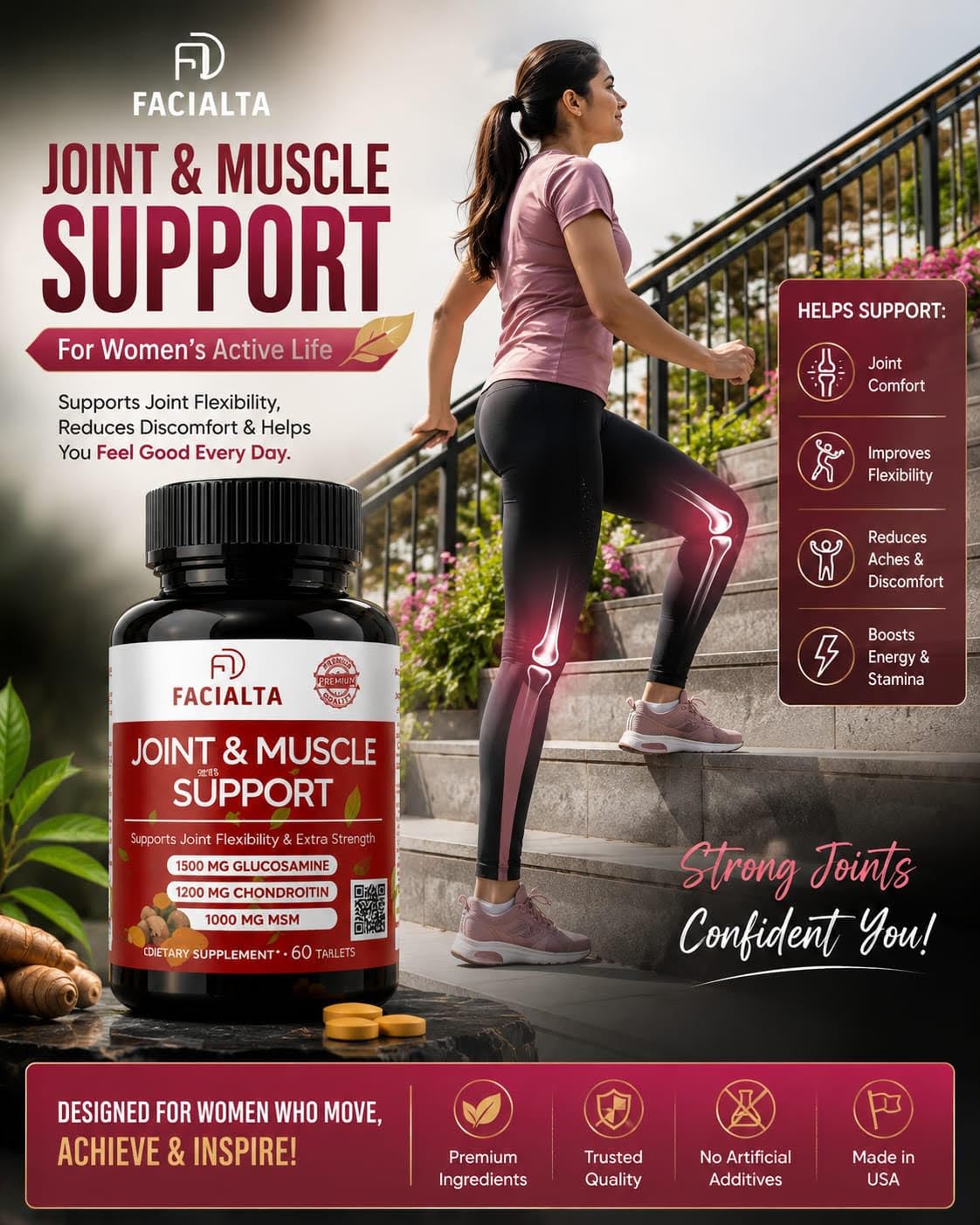 1500mg Glucosamine 1200mg Chondroitin 1000mg MSM 60 Tablets Joint Supplement M18656