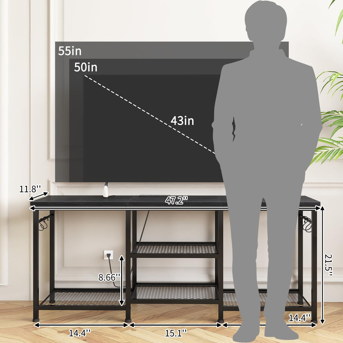 Black TV Stand with Outlets Q1612